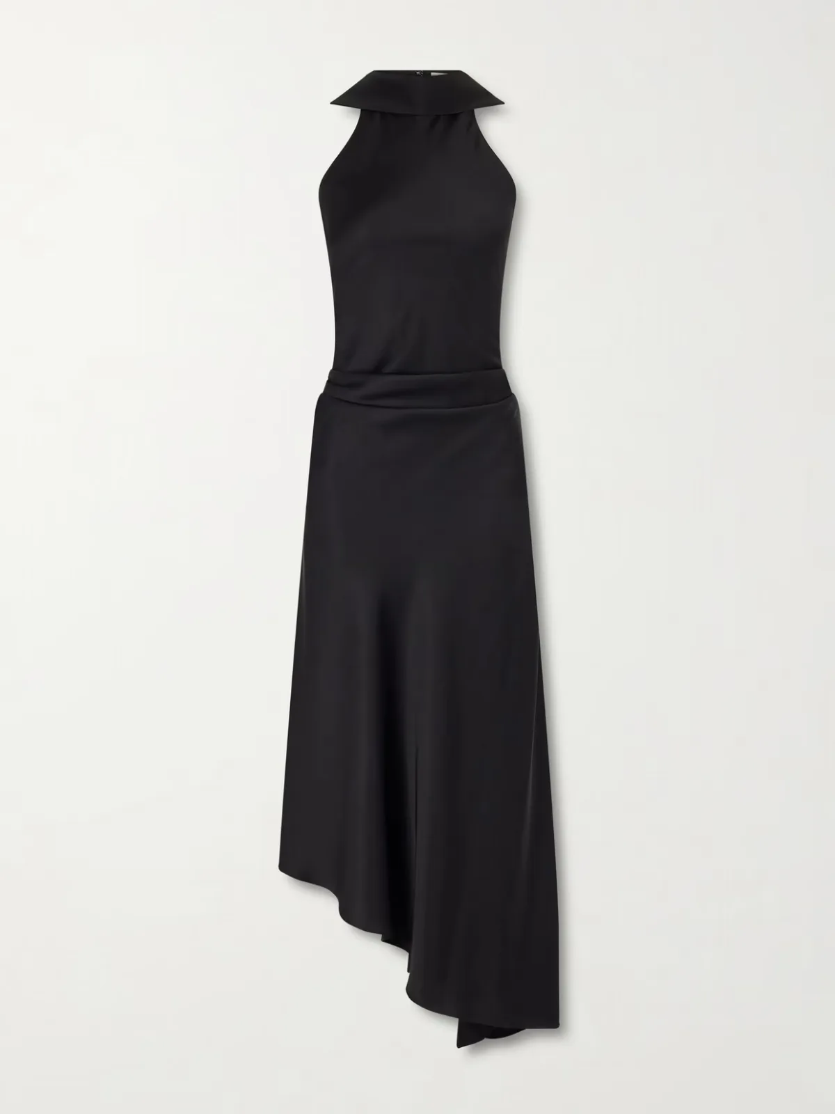 - Monica Asymmetric Tie-detailed Satin Halterneck Midi Dress -