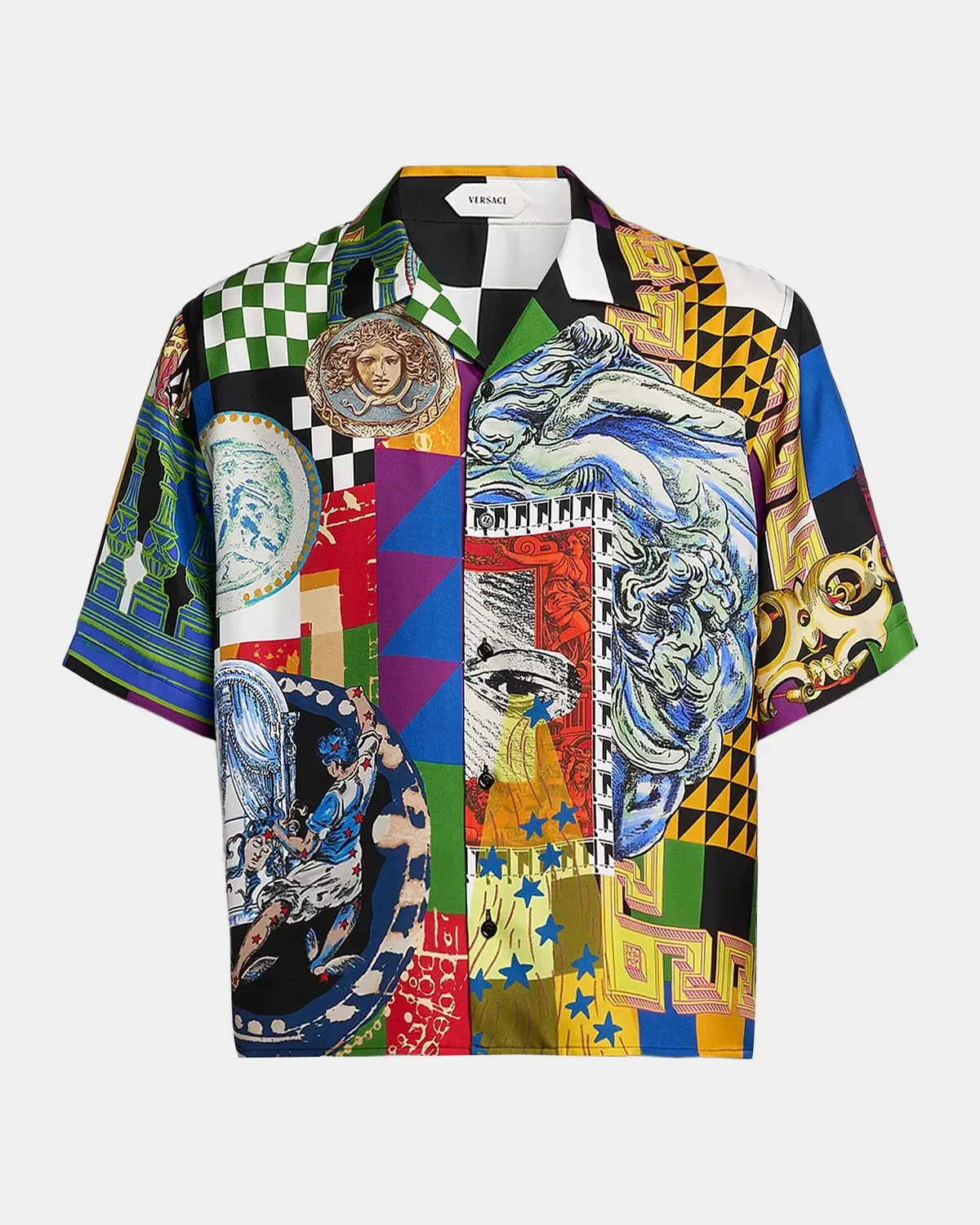 Medusa Collage Silk Twill Camp Shirt by Versace