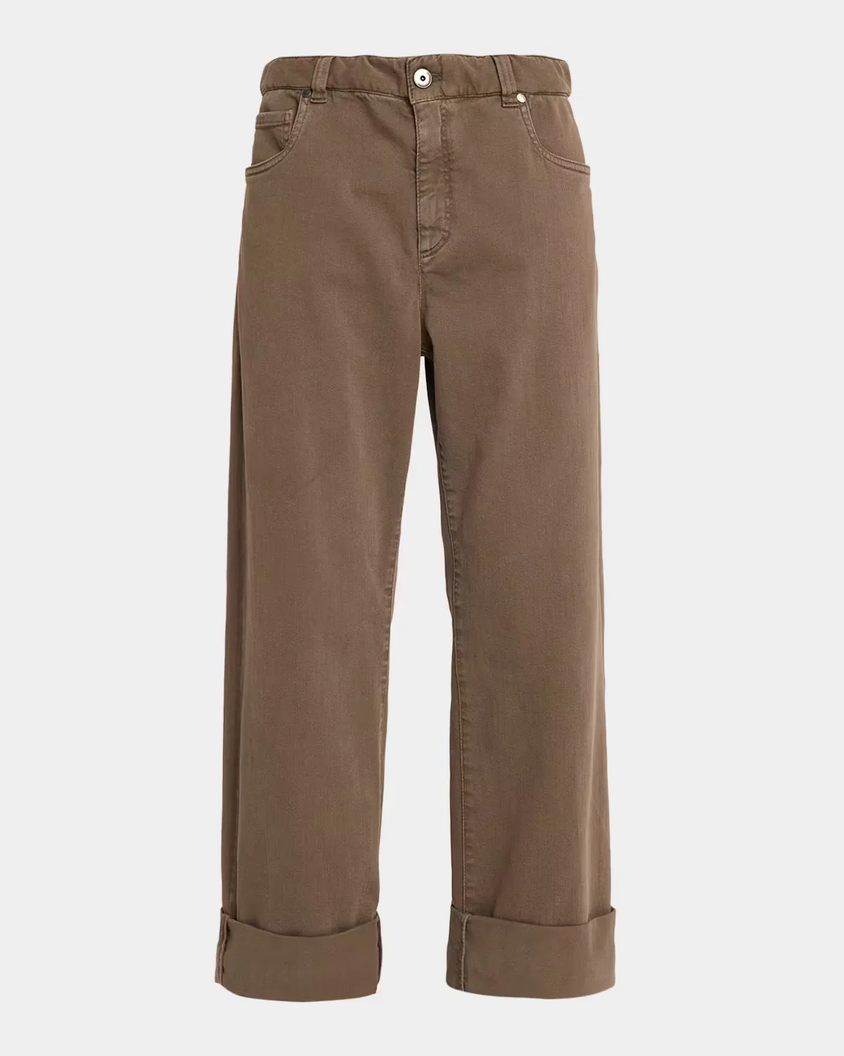Low-Rise Super Stretch Bull Straight-Leg Paper Bag Jeans by Brunello Cucinelli