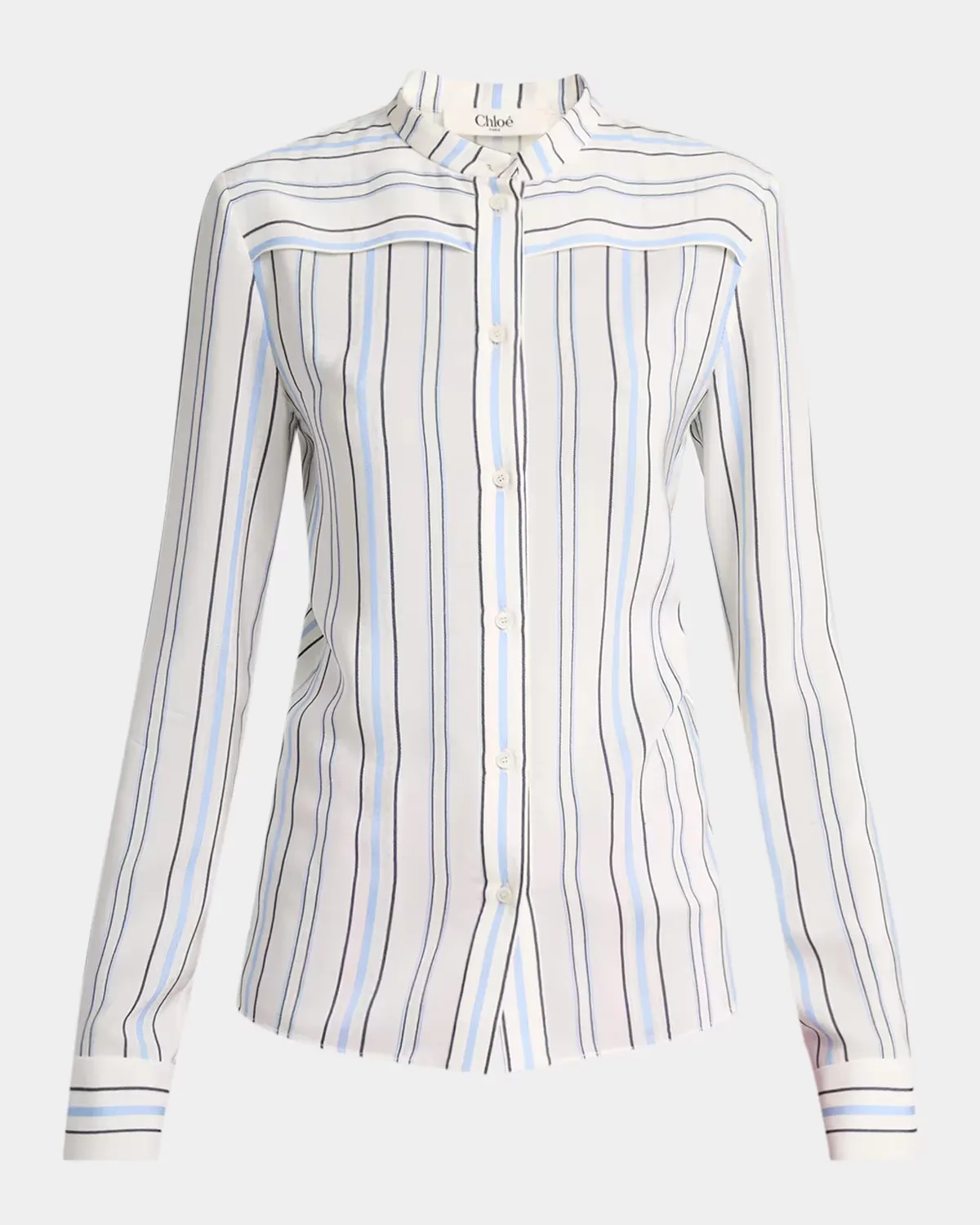 Striped Silk Jacquard Shoulder-Yoke Button-Down Shirt by Chloé