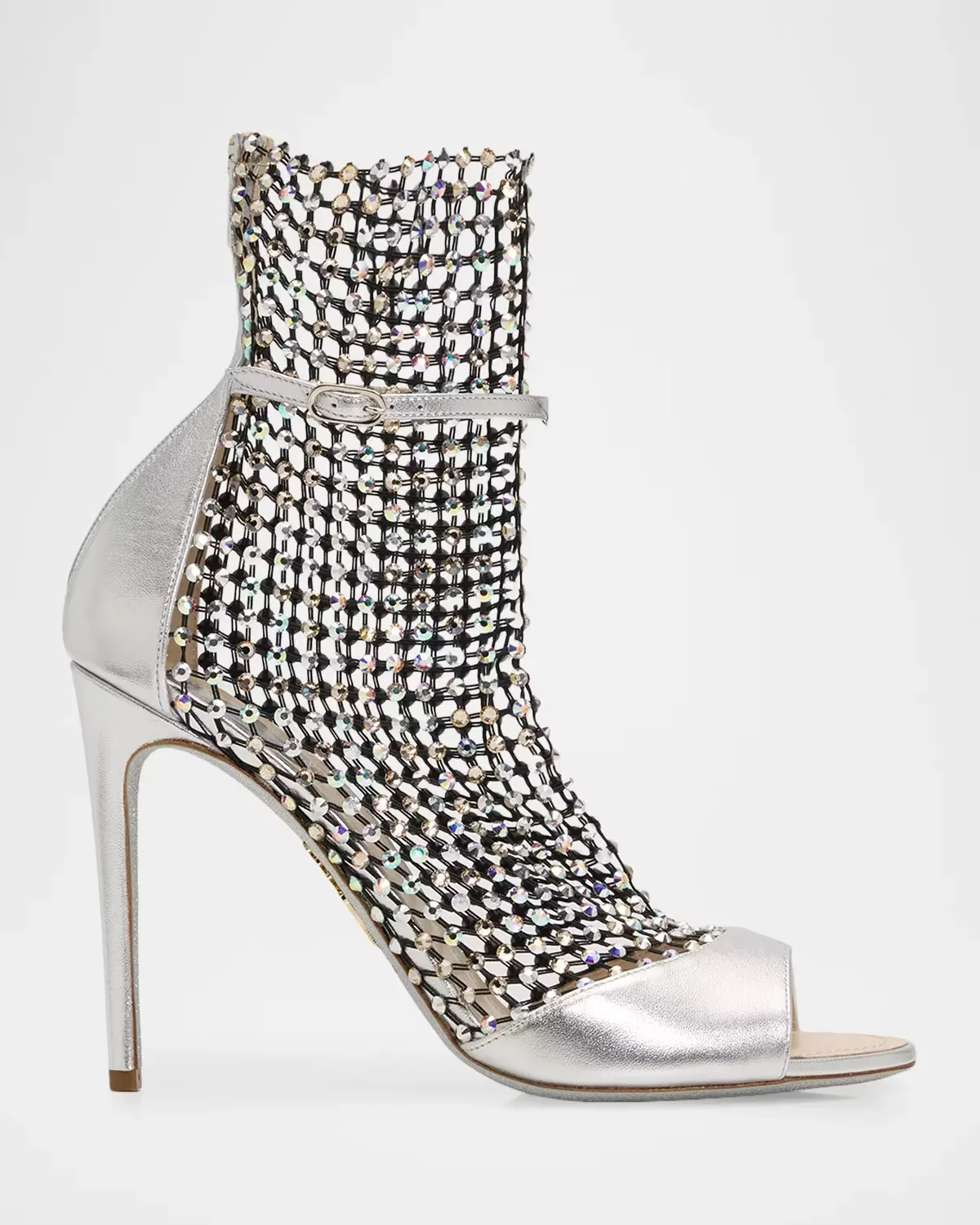 105mm Embellished Metallic Leather Bootie Sandals by Rene Caovilla