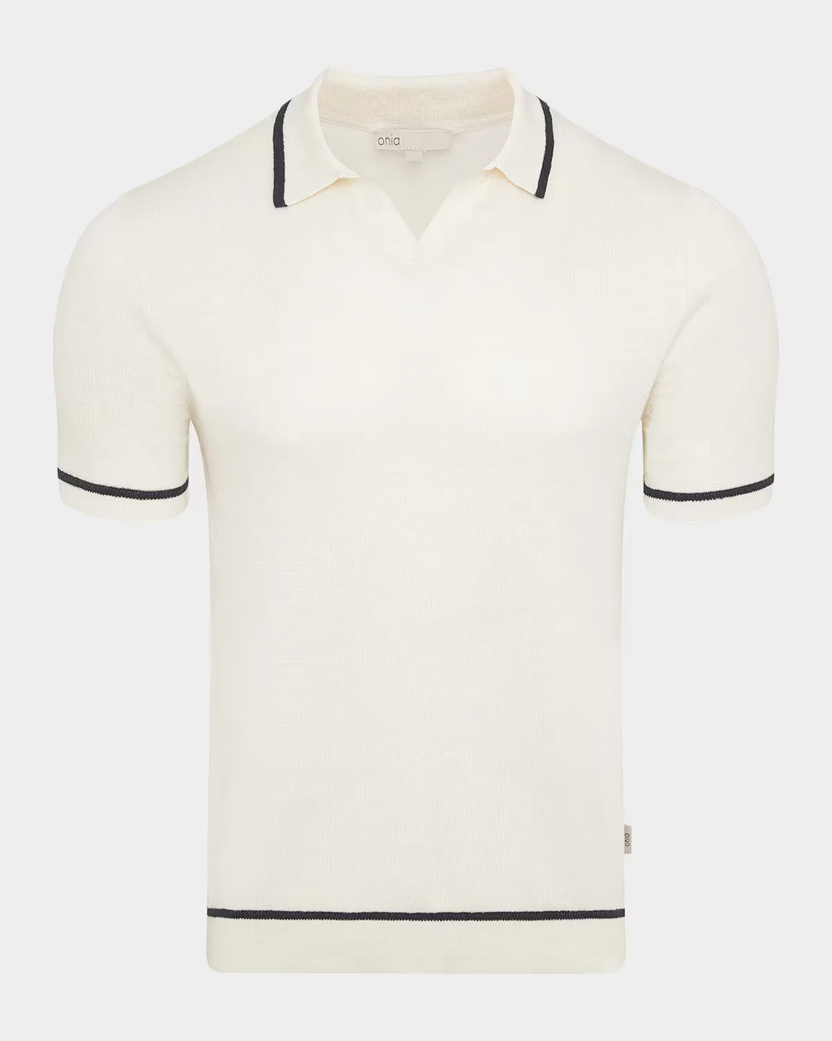 Tipped Linen Knit Johnny Collar Polo Shirt by Onia