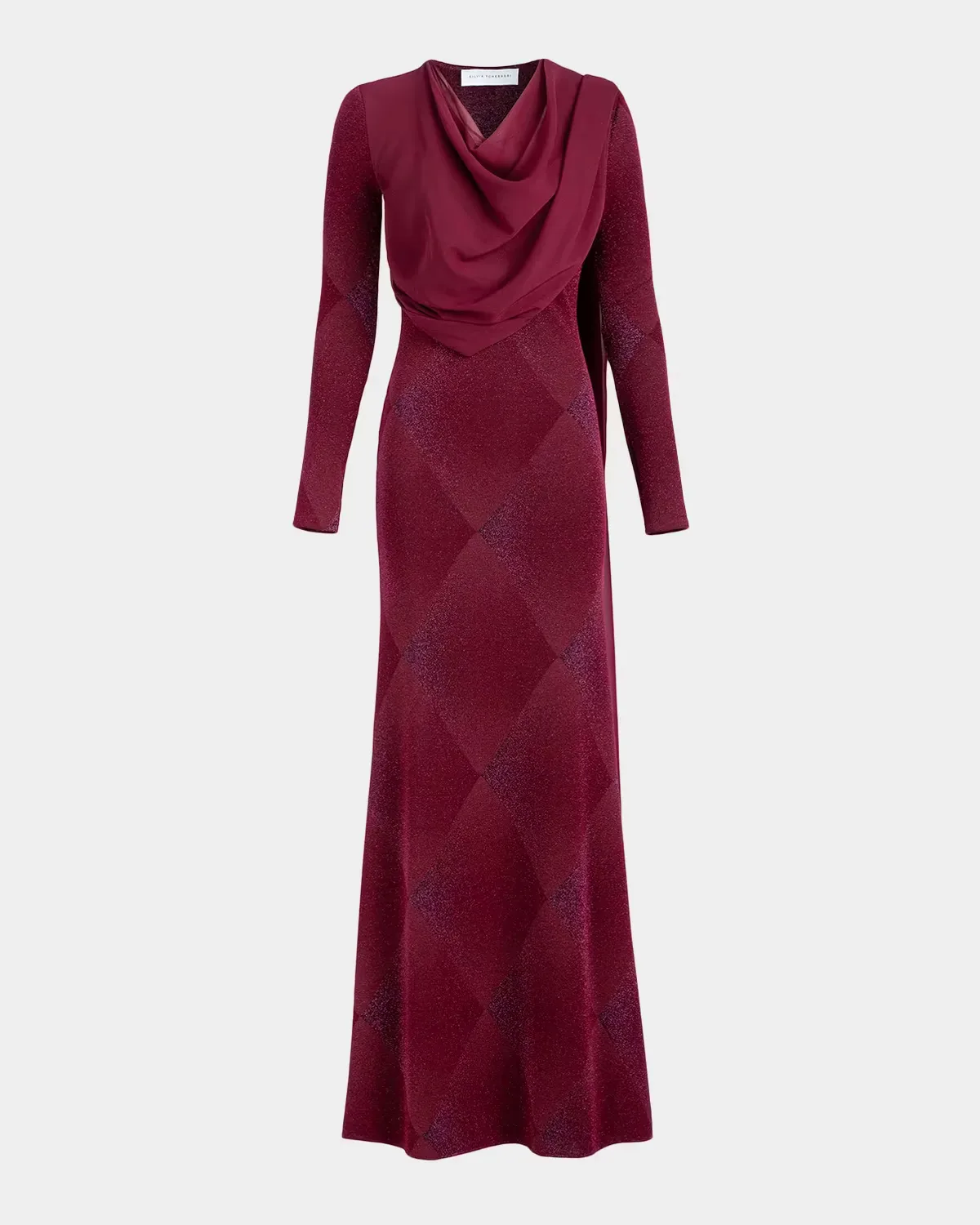 Moon Shimmer Diamond Velvet Draped Long-Sleeve Maxi Dress by Silvia Tcherassi