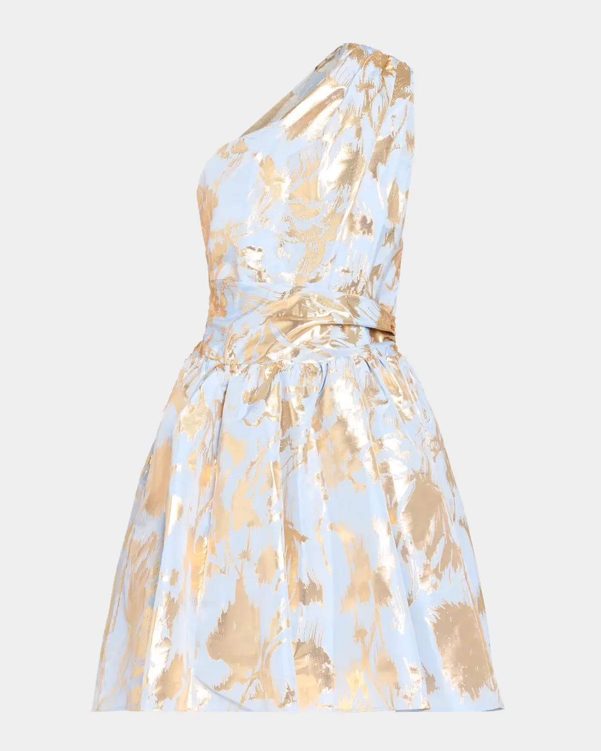 Paula One-Shoulder Metallic Floral Mini Dress by AKNVAS