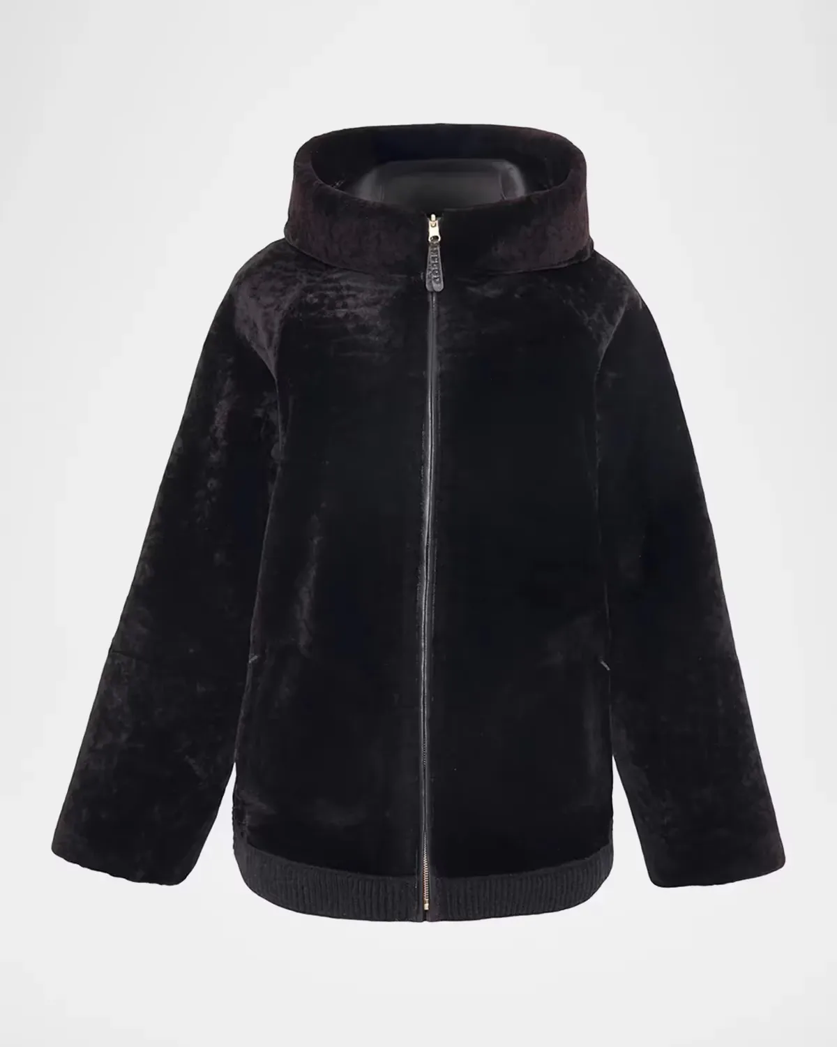 Select Textured Shearling Lamb Hooded Jacket by Gorski