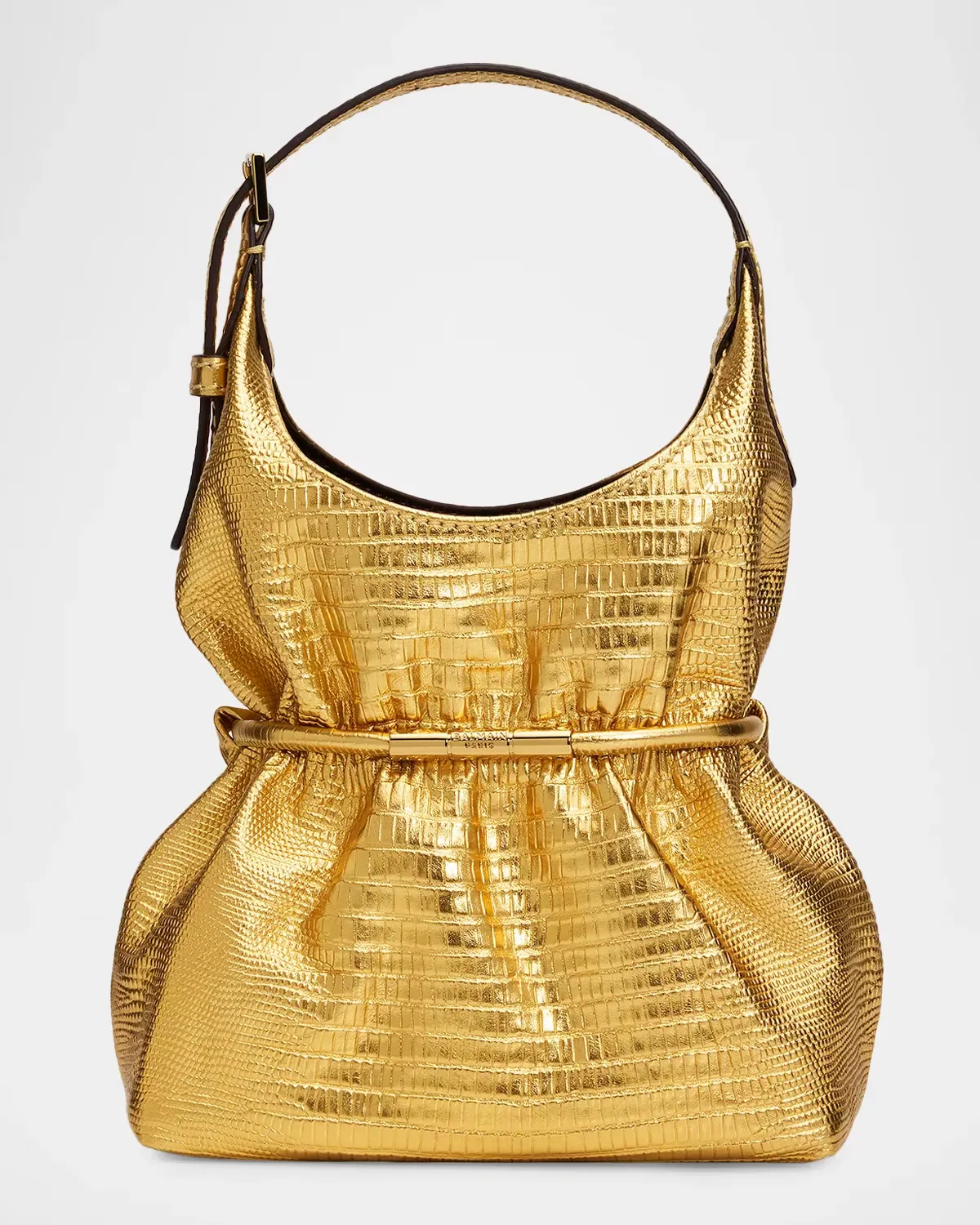 Sphynx Embossed Metallic Leather Top-Handle Bag