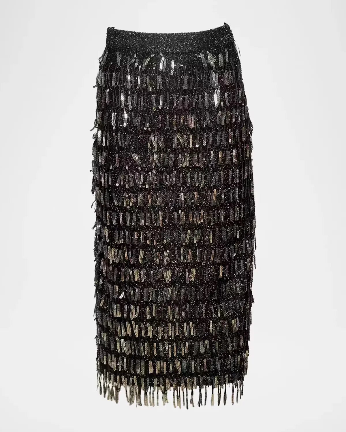 Shimmy Sequin Fringe Knit Midi Skirt by Frances Valentine