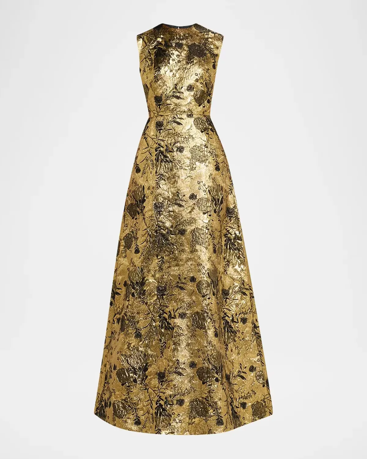 Metallic Floral Brocade Sleeveless A-Line Gown by Reem Acra
