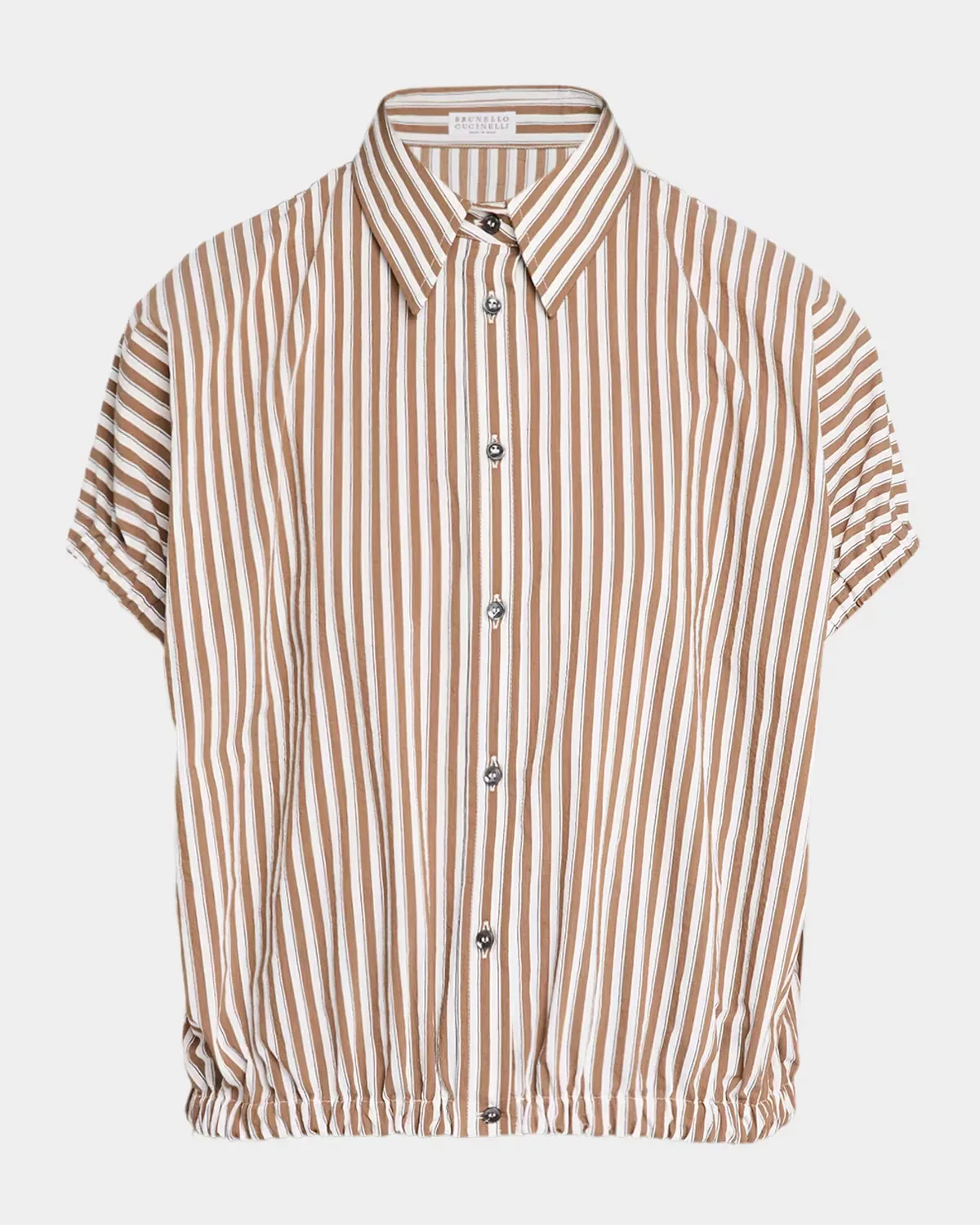 Short-Sleeve Striped Cotton Poplin Button-Down Shirt by Brunello Cucinelli