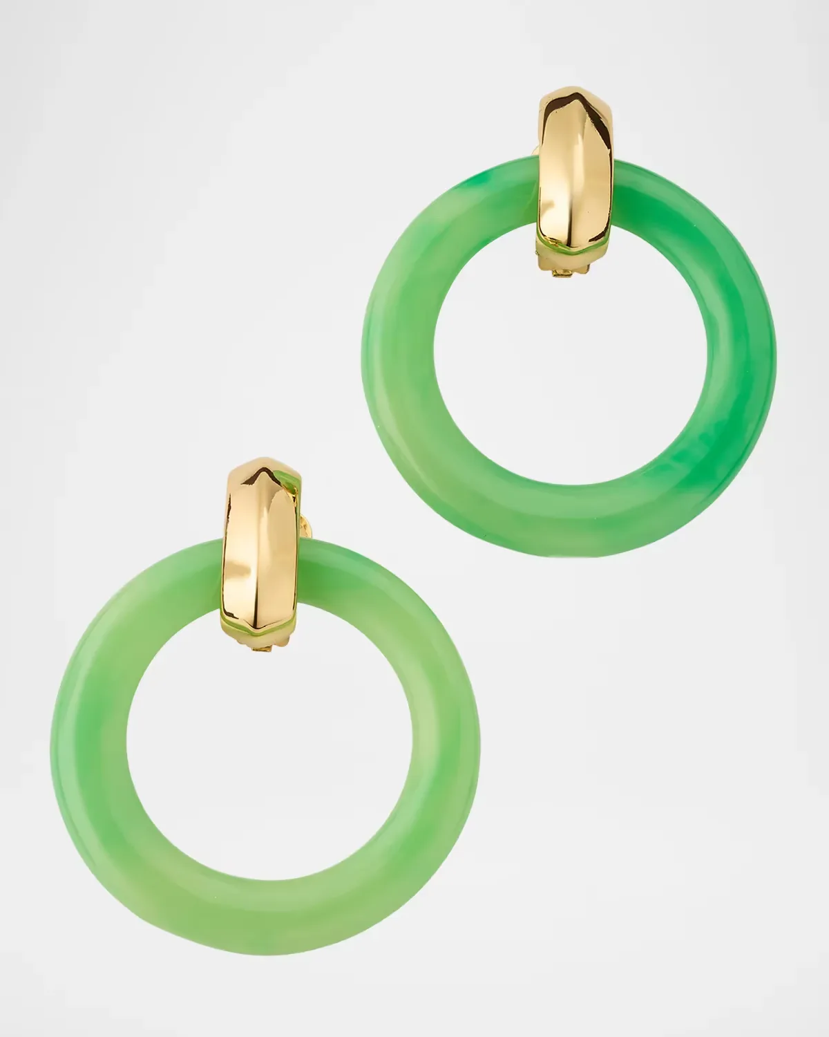 18K Gold-Plated and Simulated Jade Hoop Earrings by Kenneth Jay Lane