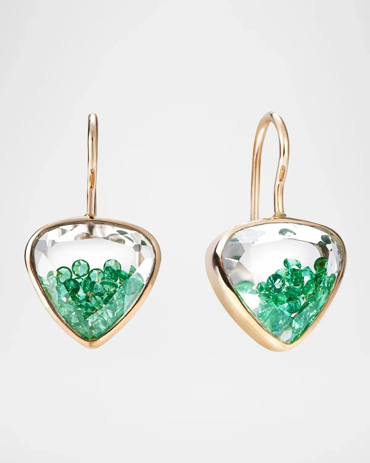 Naipe 18K Yellow Gold and Emerald Heart Shaker Earrings by Moritz Glik