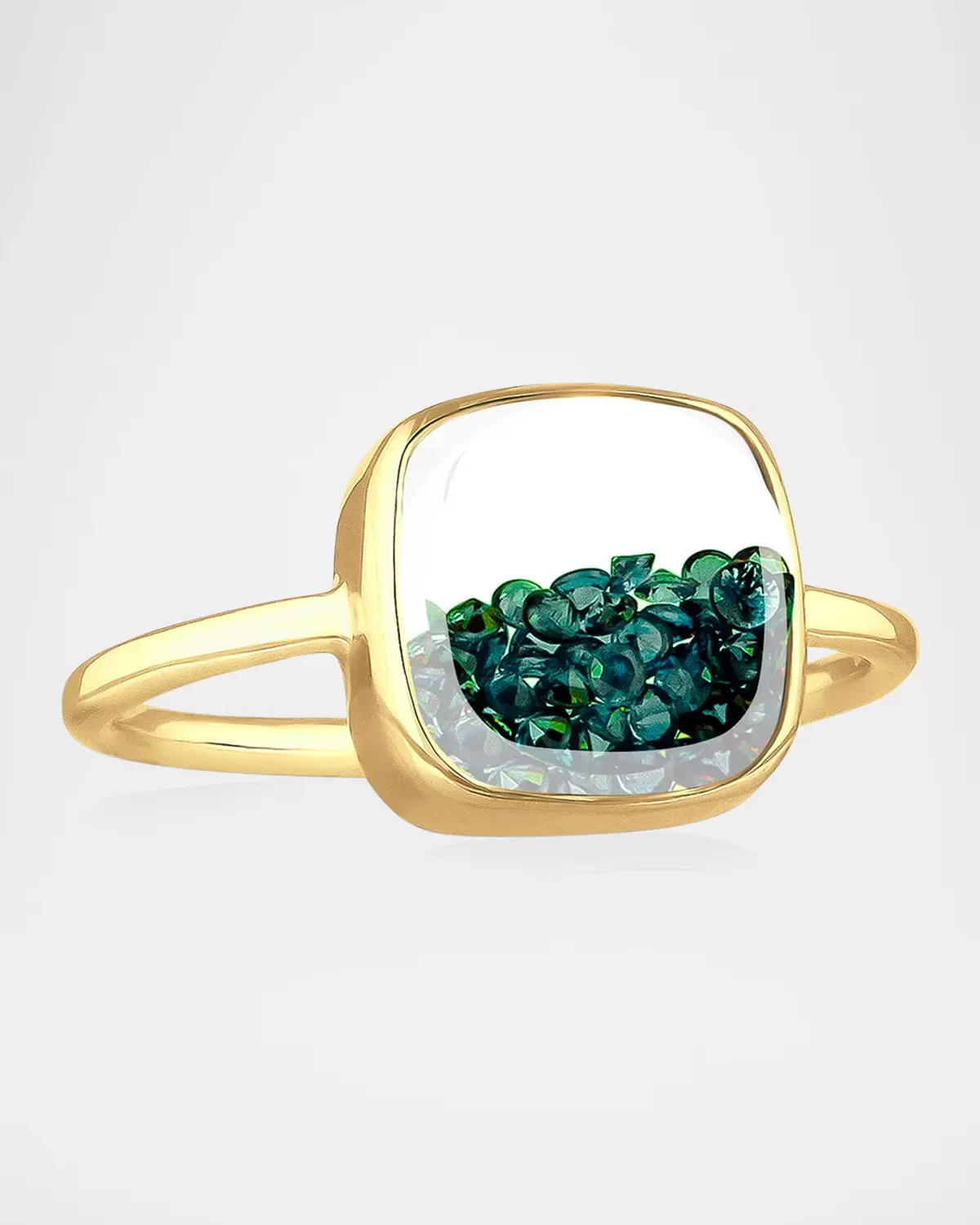 Core Cushion 18K Yellow Gold and Emerald Shaker Ring by Moritz Glik