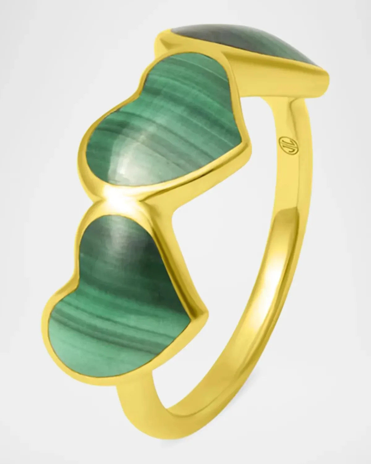 18K-Yellow-Gold Vermeil & Malachite Triple-Heart Ring by Jan Leslie