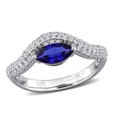 Lab Created White & Blue Sapphire Ring in Sterling Silver by Belk & Co