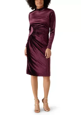 Long Sleeve Mock Neck Velvet Heat Seal Sheath Dress by Maison Tara