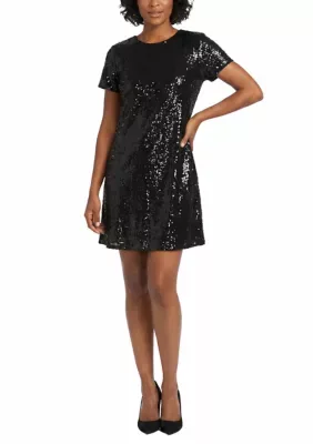 Short Sleeve Sequin T-Shirt Dress by Kelly & Diane