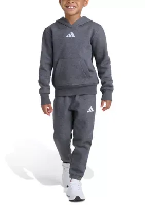 2-Piece Essential Heather Fleece Small Logo Hooded Pullover & Jogger Set by adidas