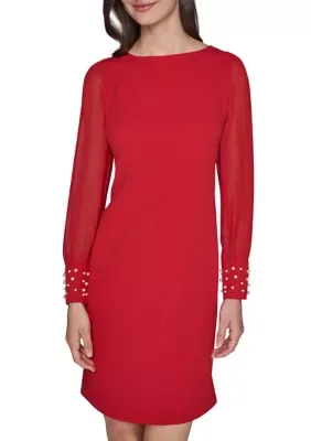 Scuba Crepe Sheath with Pearl Cuff by Karl Lagerfeld