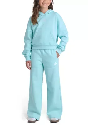2-Piece Long Sleeve Minimal Logo Hooded Pullover & Wide Leg Pant Set by adidas