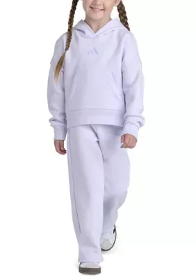 2-Piece Minimal Logo Fleece Hooded Pullover & Wide Leg Pant Set by adidas