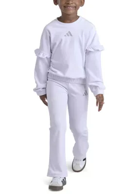 2-Piece Long Sleeve Velour Crewneck Pullover & Flare Leg Pants by adidas