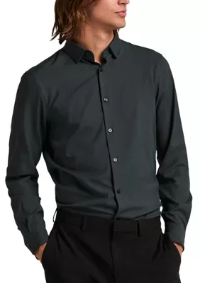 Solid Long Sleeve Button Down Shirt by Perry Ellis