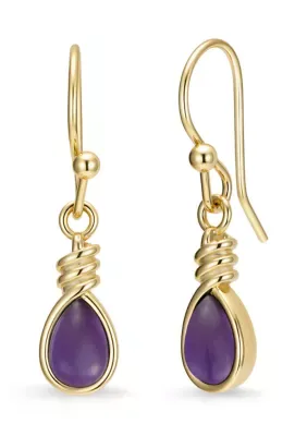 Gold Plated Teardrop Stone Twisted Bezel Drop Earrings by Belk Silverworks