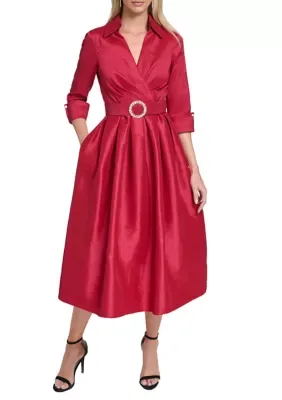 3/4 Sleeve Taffeta Shirtdress by Jessica Howard