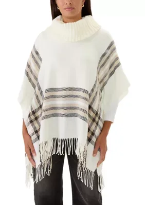 Border Poncho with Knit Cowl Neck by V Fraas