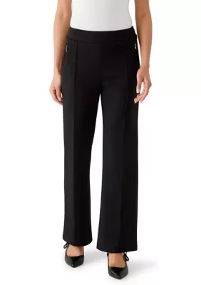 Wide Leg Zipper Pocket Ponte Pants by Soho Apparel