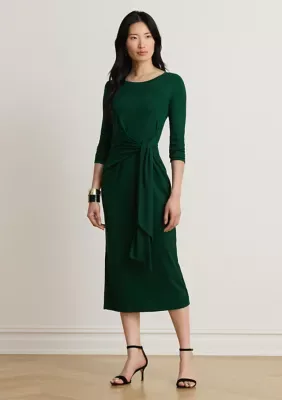 Lauren Ralph Lauren Tie-Front Cotton-Blend Crewneck Dress by Ralph Lauren