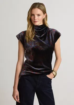 Lauren Ralph Lauren Print Velvet Mock Neck Cap-Sleeve Blouse by Ralph Lauren
