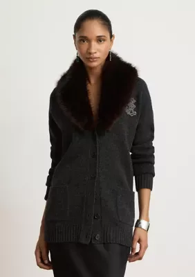Lauren Ralph Lauren Faux-Fur-Trim Wool-Cashmere Cardigan by Ralph Lauren