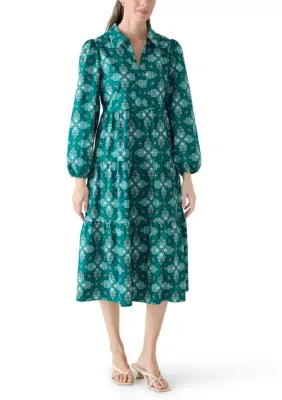 Long Blouson Sleeve Floral Dress