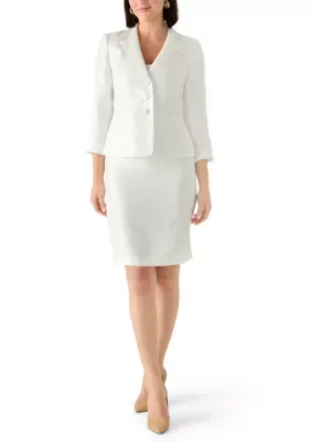 Shantung Three Button Jacket with Bell Cuff & Yoked Slim Skirt by Le Suit