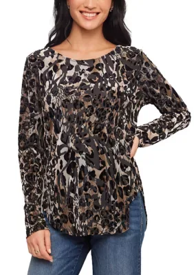 Long Sleeve Velvet Burnout Shirttail Top by Karen Kane