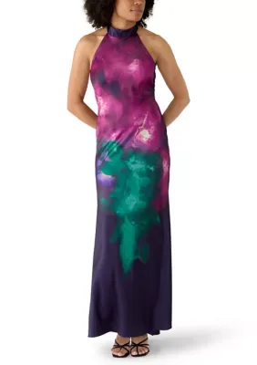 Halter Neck Slim Satin Gown by Maison Tara