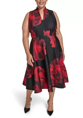 Sleeveless Printed Scuba A-Line Dress by Calvin Klein