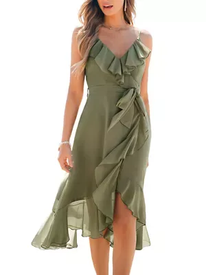 Ruffled Chiffon Midi Wedding Guest Dress by Cupshe