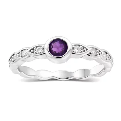 Sterling Silver Gemstone & Diamond Band Ring - 1/8 TDW by Kylie Harper