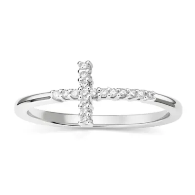 Sterling Silver Petite Diamond Cross Ring by Kylie Harper
