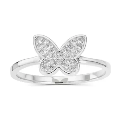 Sterling Silver Petite Pave CZ Butterfly Ring