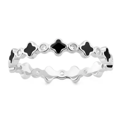 Sterling Silver Petite Enamel & CZ Clover Eternity Band Ring by Kylie Harper
