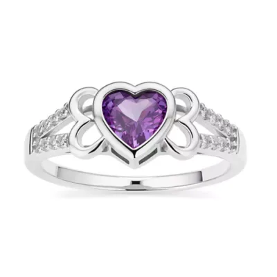 Sterling Silver Heart-Cut Amethyst CZ Floral Ring by Kylie Harper