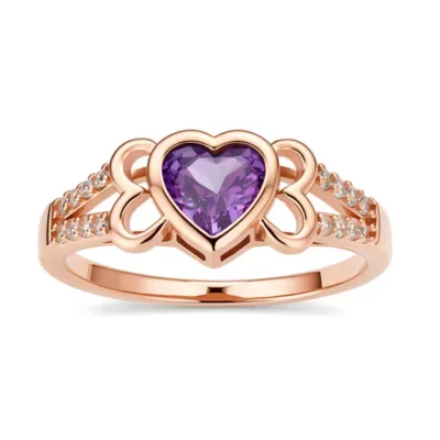 Sterling Silver Heart-Cut Amethyst CZ Floral Ring