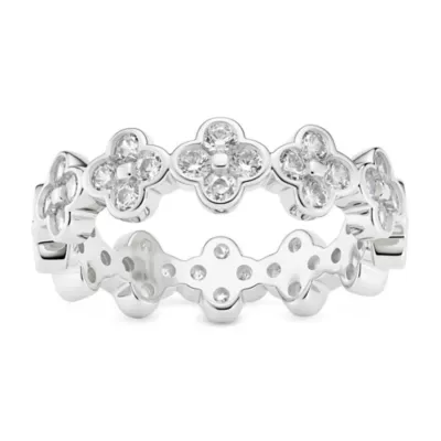 Sterling Silver Petite Bezel-Set CZ Clover Eternity Band Ring by Kylie Harper