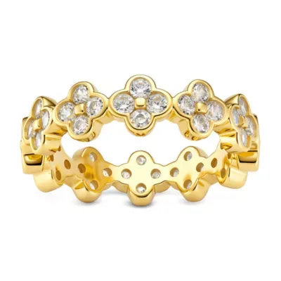 Sterling Silver Petite Bezel-Set CZ Clover Eternity Band Ring