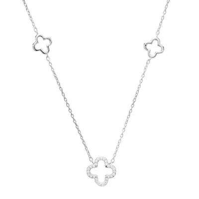 Sterling Silver CZ Clover Station Necklace by Kylie Harper