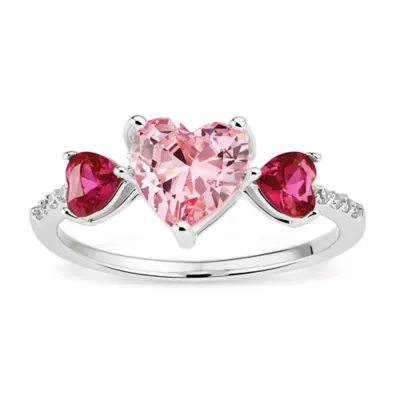 Sterling Silver Pink & Ruby CZ Triple Heart Ring by Kylie Harper