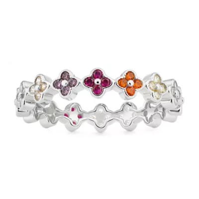 Sterling Silver Petite Multi-Color Clover Eternity Band Ring by Kylie Harper